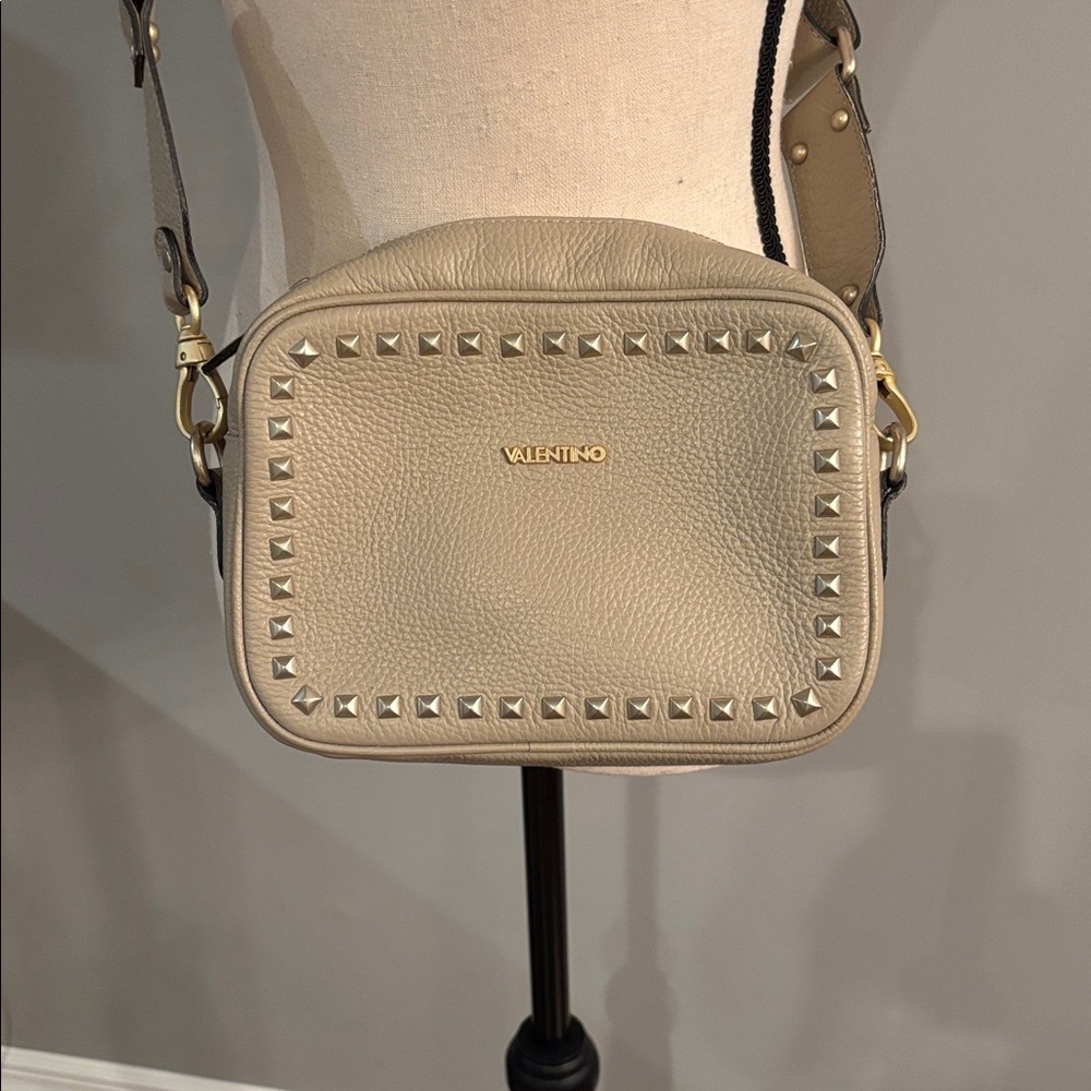 AUTHENTIC Valentino Taupe Studded Leather Crossbody